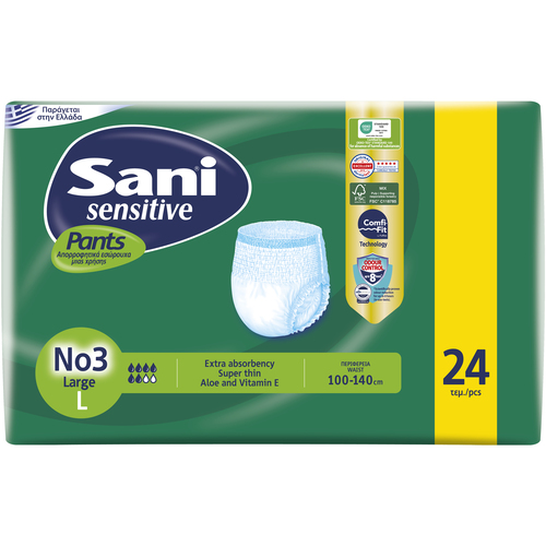 SANI - VALUE PACK SENSITIVE Pants Ελαστικό Εσώρουχο Ακράτειας Large No3 - 24τεμ.